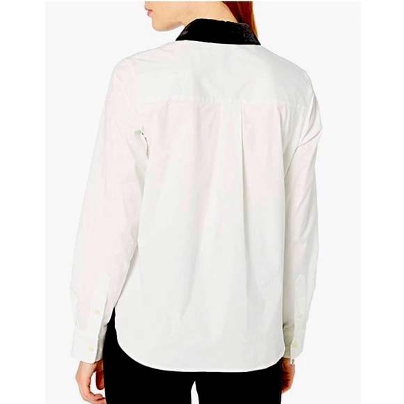 Theory Detachable Velvet Collar Fancy Button Down White Shirt –– NWT - Picture 6 of 17